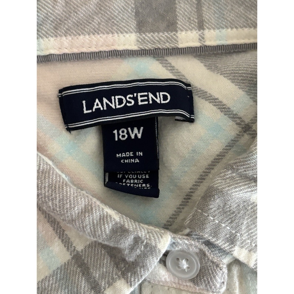 Lands End Flannel Shirt Womens XL 18W Cotton Outdoor Cream Blue Classic Casual - Picture 4 of 8